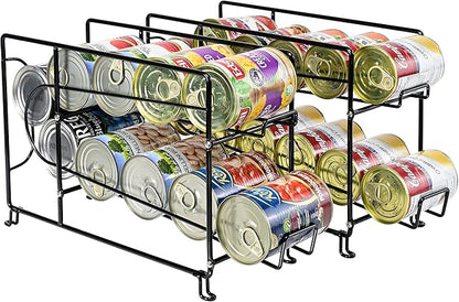 SUFAUY Beverage Can Dispneser Organizer, Stackable Shelves for Storage for Pantry, Black- 2 Pack