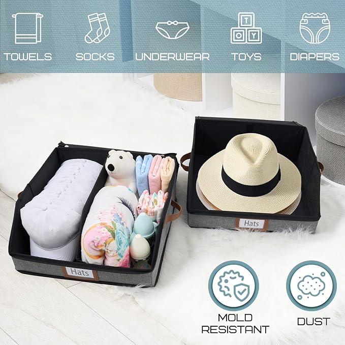 Hat Storage Box for Baseball Caps, Large Hat Organizer with Clear Window, Hat Travel Case with Removable Dividers for 30 Caps & Cowboy Hats, Stackable Dustproof Hat Organizer for Closet & Travel, Grey