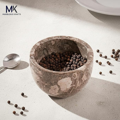 MARBLOUS KRAFTS Marble Salt Cellar with Lid and Spoon 3 x 4 Oceanic Salt Bowl, Spice Jar for Kitchen Countertop Organizer, Sugar Candy and Seasoning Container, Perfect Mother’s Day Gift for Mom