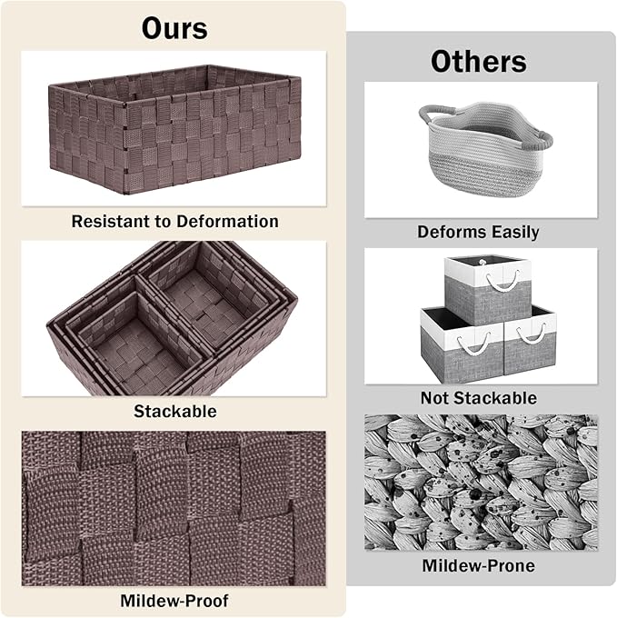 Woven Storage Baskets, Storage Bins, Cube Basket Container Baskets Storage Boxes Organizers for Clothes/Shelves/Closet, Set of 6 (Brown)