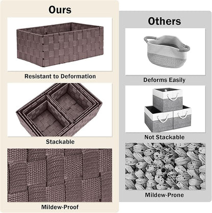 Woven Storage Baskets, Storage Bins, Cube Basket Container Baskets Storage Boxes Organizers for Clothes/Shelves/Closet, Set of 6 (Brown)