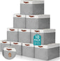 Uiifan 10 Pcs Collapsible Storage Bins Fabric Foldable Storage Basket with Handles Cloth Organizer Linen Shelf Baskets for Shelves Home Closet Nursery Toys(17 x 15 x 12 Inch,Gray and White)
