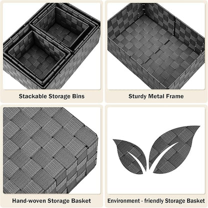 Woven Storage Baskets, Storage Bins, Cube Basket Container Baskets Storage Boxes Organizers for Clothes/Shelves/Closet, Set of 6 (Black)