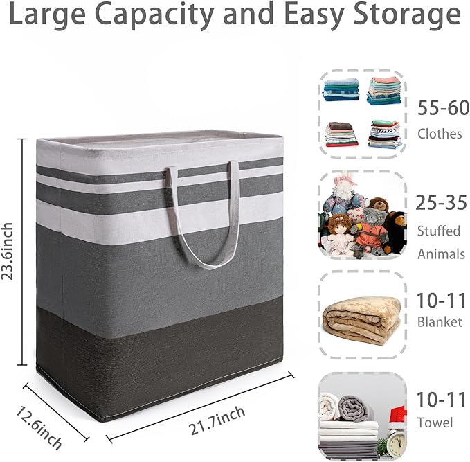 BOOMIBOO 2 Pack Large Laundry Basket,Waterproof Freestanding Laundry Hamper,Collapsible Clothes Basket with Easy Carry Handles in Laundry Room Bathroom Bedroom Dorm,Gradient Grey,100L