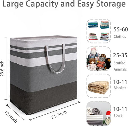 BOOMIBOO 2 Pack Large Laundry Basket,Waterproof Freestanding Laundry Hamper,Collapsible Clothes Basket with Easy Carry Handles in Laundry Room Bathroom Bedroom Dorm,Gradient Grey,100L