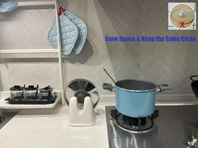 Pot Lid Holder, Large Ceramic Lid Rest for Kitchen Countertop & Stovetop - Heat Resistant, Stable Design for Pans & Pots (White)