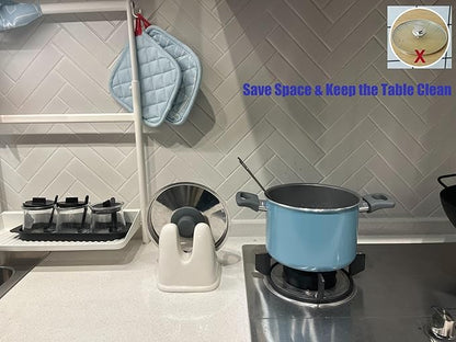 Pot Lid Holder, Large Ceramic Lid Rest for Kitchen Countertop & Stovetop - Heat Resistant, Stable Design for Pans & Pots (White)