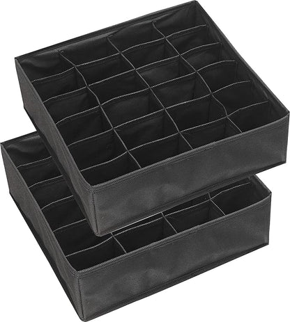 Simple Houseware 2 Pack Closet Sock Organizer, 24 Cell Drawer Divider, Black