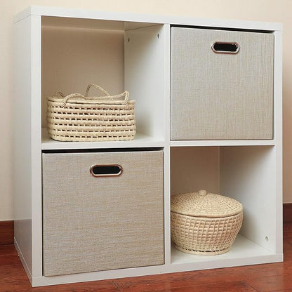 Posprica Foldable Storage Bins,13×13 Storage Cubes Basket Containers for Shelf Cabinet Bookcase Boxes,Thick Fabric Drawers - Set of 2, Beige