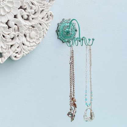 NIKKY HOME Wall Mounted Hooks Jewelry Organizer Rustic Hanging Vintage Decorative Shabby Chic Jewelry Storage Display Hanger for Necklace, Earrings, Rings, Belt, Hat, Gift for Women Girl Lady, Green