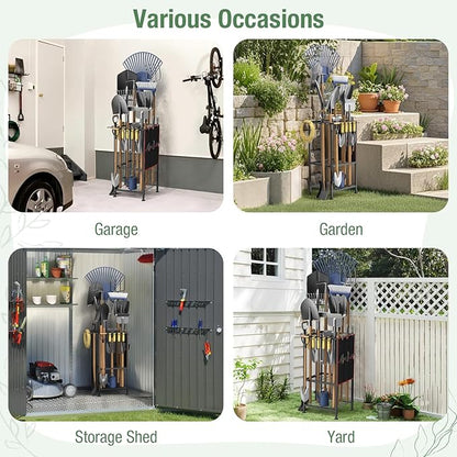 Garden Tool Organizer,Metal Yard Tool Organizer ,Holds 50 Long-Handled Tools/Rakes/Brooms,Side Garden Pocket ,Heavy Duty Steel Yard Tool Storage Rack for Garage,Shed, Outdoor