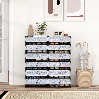 COSTWAY Shoe Rack Organizer, 6 Tier Shoe Shelves with Covers, DIY Design, 24-Pair Stackable Cube Organizer Boxes, Freestanding Shoe Cabinet for Entryway Bedroom Closet Hallway (Black)