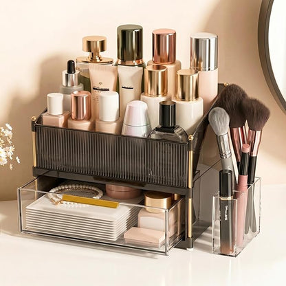 Large Capacity Makeup Organizer Countertop with Brush Holder, Vanity Skincare Perfume Storage Box for Bathroom, Mother's Day Birthday Anniversary Teen Girl Gifts for Women Mom