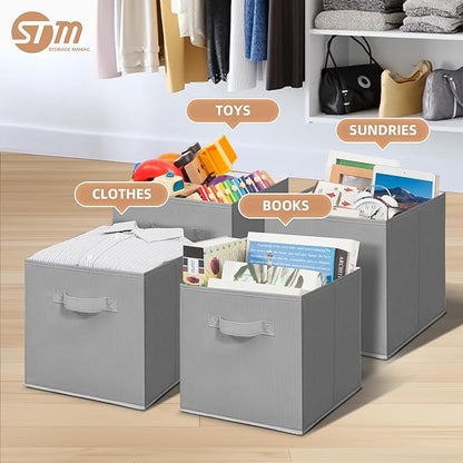 STORAGE MANIAC Storage Cubes, 11 Inch Collapsible Storage Bins with Handles, 8 Pack Fabric Foldable Bins for Organization, Durable Storage Bins for Closet, Shelves, Offices, Toys, 8-Pack Grey