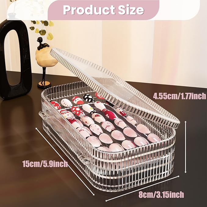 Large Tri-Fold Press On Nail Organizer Case - 4-Page Portable Storage Box for Fake Nails, Clear PET Plastic Travel Holder (6×3.2×1.8 inch) Texture