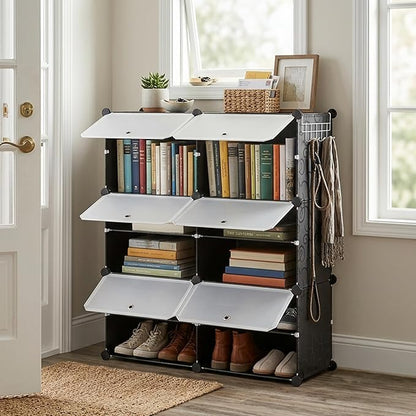 HealSmart Shoe Rack Organizer with Door, Shoe Storage Cabinet, Stackable Plastic Shelves for Closet, Entryway, Hallway, Bedroom, 6-Tier 24-Pair, Black