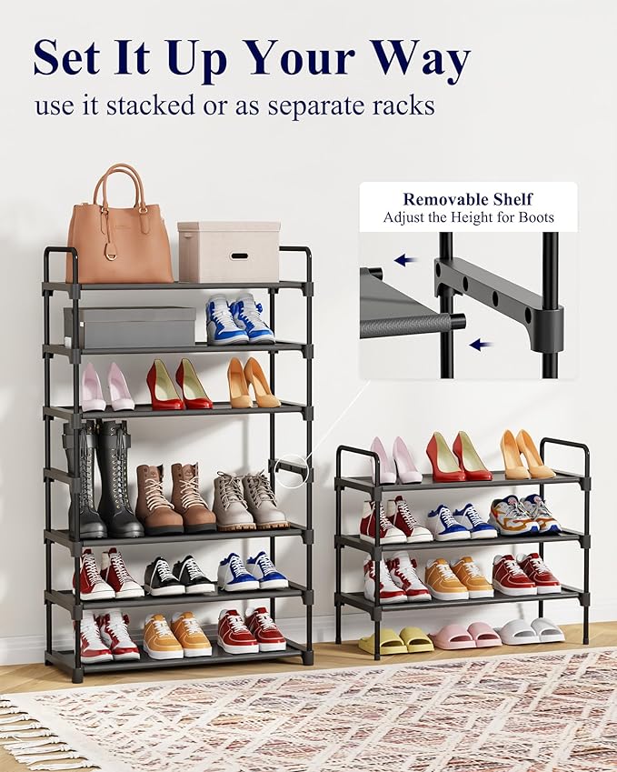 Kitsure Shoe Rack for Closet, Sturdy Shoe Storage for Entryway, Space-Saving Shoe Rack Small and Shoe Shelf, 27.6" Wide, Black