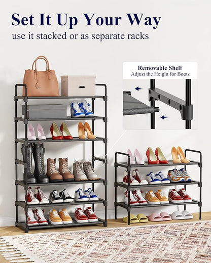 Kitsure Shoe Rack for Closet, Sturdy Shoe Storage for Entryway, Space-Saving Shoe Rack Small and Shoe Shelf, 27.6" Wide, Black