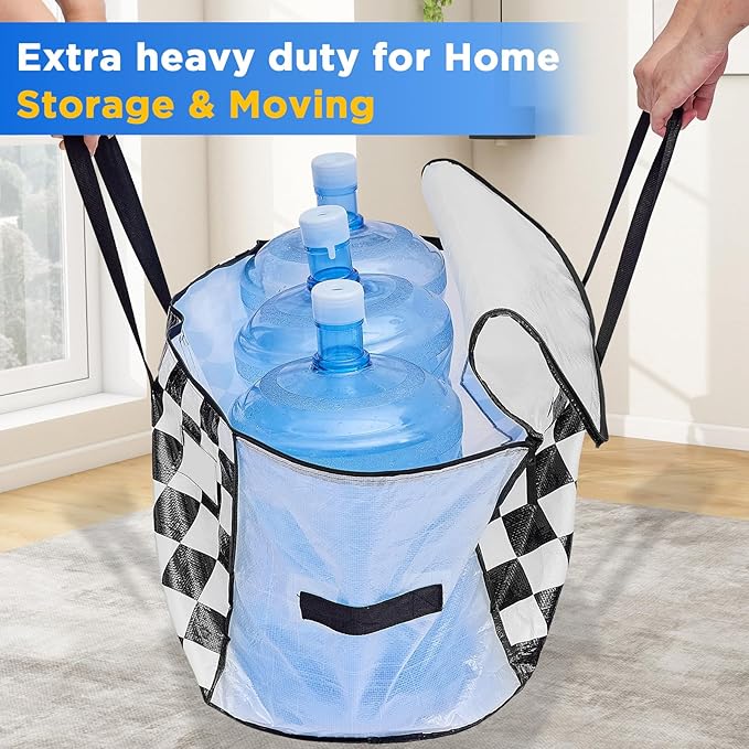 BETU 16 Pack Moving Bags Moving Storage College Dorm Camping Packing Travel PE Heavy Duty, Sturdy Handle, Zipper Large Storage Tote Bag Moving Boxes Box Alternative - White Plaid 29L x 15W x 15H