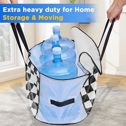 BETU 6 Pack Moving Bags Moving Storage College Dorm Camping Packing Travel PE Heavy Duty, Sturdy Handle, Zipper Large Storage Tote Bag Moving Boxes Box Alternative - White Plaid 29L x 15W x 15H