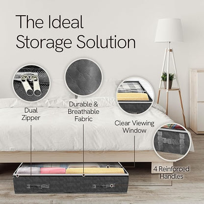 Reli. 90L Under Bed Storage Containers (4 Pack) | Closet Organizer with Clear Window | Underbed Storage Bins for Towels, Sweaters, Linens | Large Organizer for Closet (Gray)