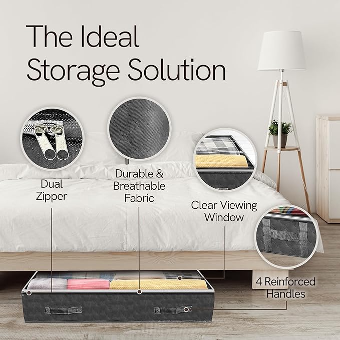 Reli. 90L Under Bed Storage Containers (8 Pack) | Closet Organizer with Clear Window | Underbed Storage Bins for Towels, Sweaters, Linens | Large Organizer for Closet (Gray)