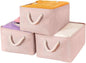Storage Bins with Sturdy Cotton Handles(3 Pack), Fabric Storage Baskets for Organizing use for Office & Home, Book, Clothes, Toys, Closet Boxes (Small, Pink, 12.2x8.3x6.3 inches)