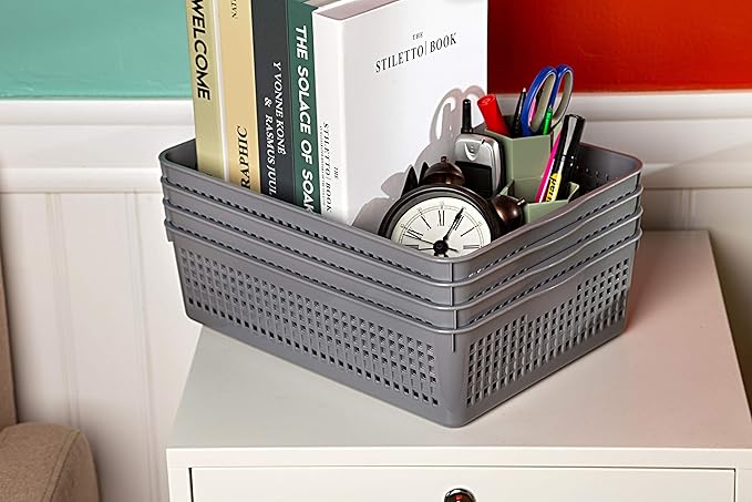 Eslite Plastic Organizing Baskets/Storage Tray Baskets,6-Pack,Gray