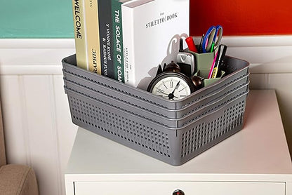 Eslite Plastic Organizing Baskets/Storage Tray Baskets,6-Pack,Gray
