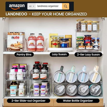2 Tier Non-Skid Acrylic Lazy Susan Turntable Organizer - Rotating Spice Rack - Spinning Organization Tray for Kitchen, Pantry, Countertop, Closet, Bathroom, Vanity, Medicine Cabinet Organizing, 11''