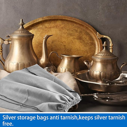 Shappy 2 Pcs Anti Tarnish Cloth Bag for Silver Storage 18 x 18 Inch Fabric Silver Protection Bags for Jewelry, Flatware, Trays (Grey)