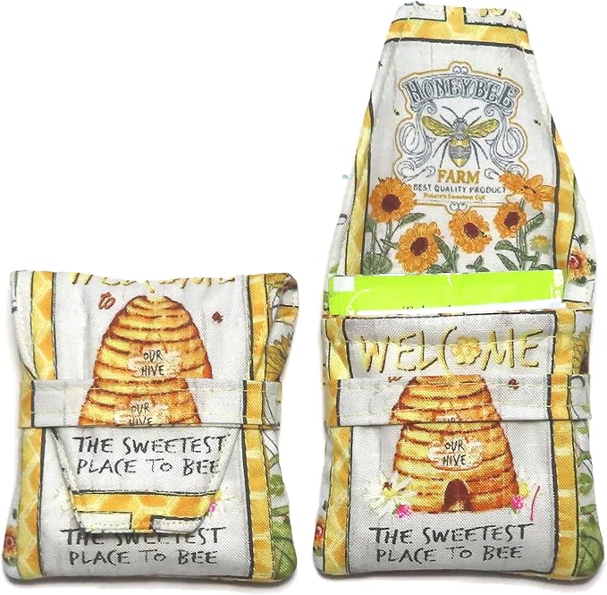 Tea Bag Wallet in a Small Teabag Shape, Sunflowers or Honey Bee Fabric Print, Your Choice, Handmade, Quilted