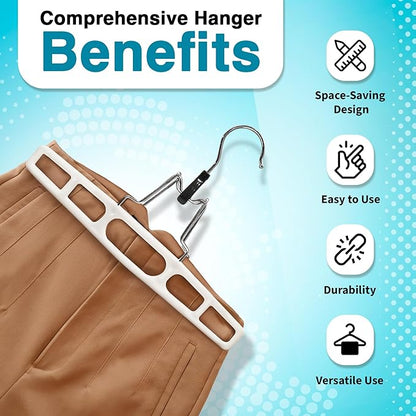 DEILSY™ Pants Hangers Skirt Hanger Pant with Locking Hook Versatile Skirt Hangers for Closet Organization White Jean for Men and Women Heavy Duty 10 Pack