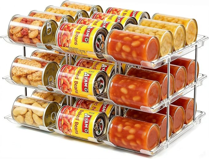 Can Organizer for Pantry, Stacking Can Storage Organizer Pantry, Automatic Can Rack for Fridge, 3Tire 3 Columns Can Holder for 36 Cans, Canned Goods Organizer Suitable for Cabinet Pantry Countertop