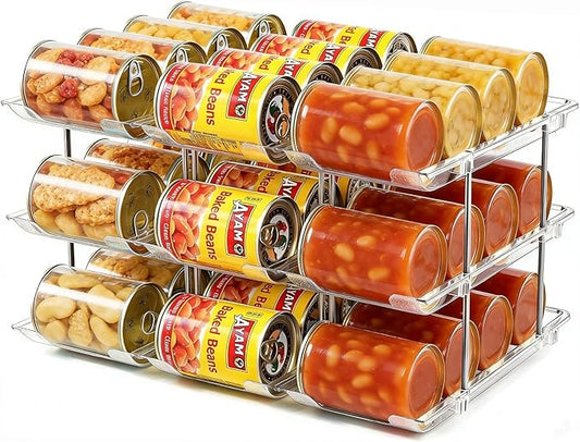 Can Organizer for Pantry, Stacking Can Storage Organizer Pantry, Automatic Can Rack for Fridge, 3Tire 3 Columns Can Holder for 36 Cans, Canned Goods Organizer Suitable for Cabinet Pantry Countertop