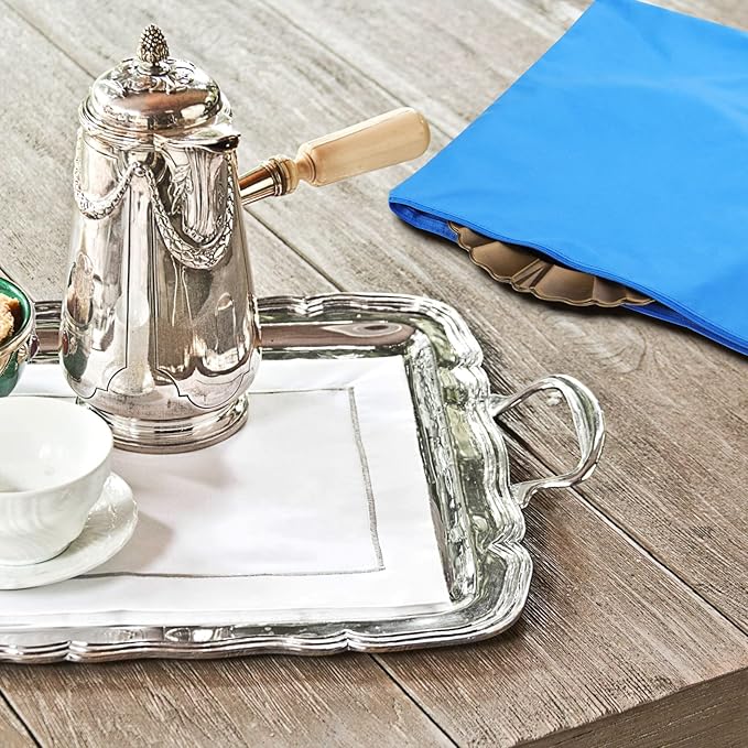 Oudain Silver Storage Bag 17.5 x 17.5 Inch Zippered Anti Tarnish Fabric Bag Protector Pouch for Jewelry Silverware Flatware Home Kitchen