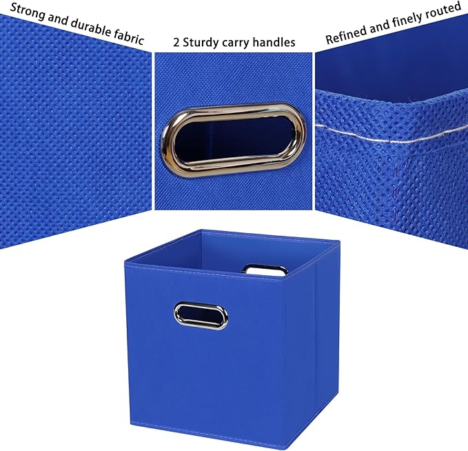 Black Fabric Cubby Storage Bins,13x13x13 Inches ,Cube Organizer Bin Foldable Storage Boxes with Dual Handles Fabric Organizer Box and collapsible Storage basket,Set of 6 ,Dark Blue