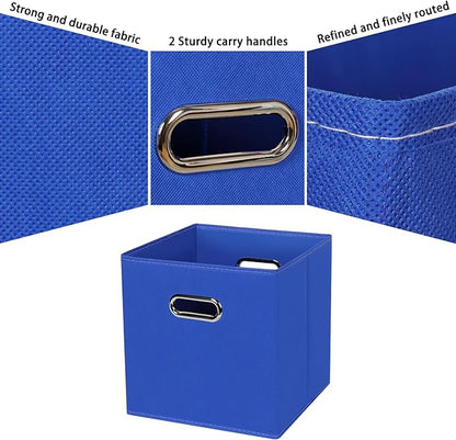 Black Fabric Cubby Storage Bins,13x13x13 Inches ,Cube Organizer Bin Foldable Storage Boxes with Dual Handles Fabric Organizer Box and collapsible Storage basket,Set of 3 ,Dark Blue