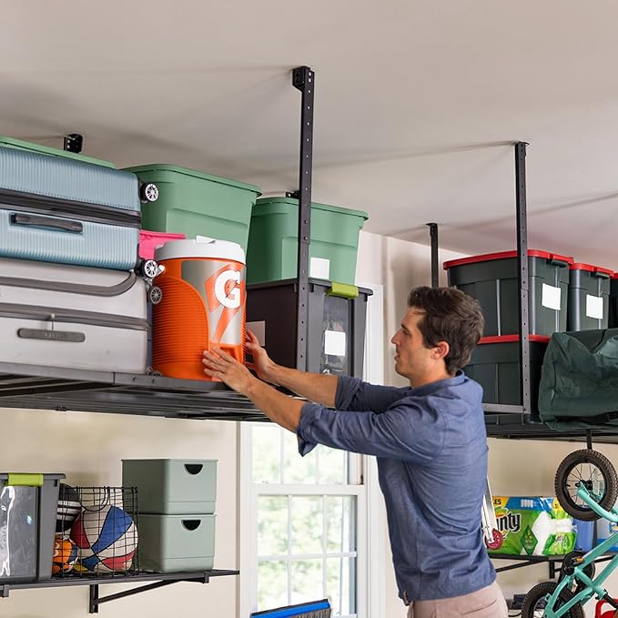 StoreYourBoard 4 x 8 Overhead Garage Storage Rack, Ceiling Shelf Overhead Organization, Heavy Duty Steel Platform Holds 700 lbs, 96 in. x 48 in. x 40 in.