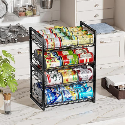 Set of 2 Sturdy Cans Organizer Holder, Stackable Can Dispenser Holds Up to 60 Cans for Pantry, Kitchen, Black
