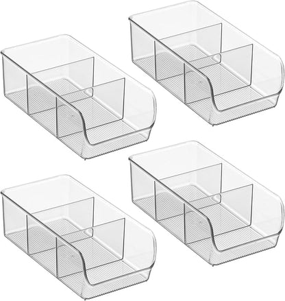 iDesign Stackable 3-Section Divided Storage Bin for Pantry, Fridge, or Cabinet - Set of 4 - Clear