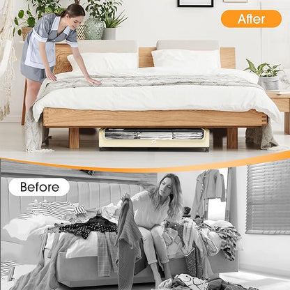 SpaceHacks Under Bed Storage with Wheels 1Pack Underbed Storage with Clear Window&Label Under Bed Drawers Large Capacity Rolling Under Bed Storage for Clothes,Shoes, Blankets (Beige)