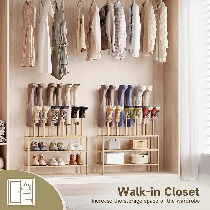 Boot Rack for Tall Boots Organizer,3-Tier Multiuse Shoe Rack and Boot Storage Rack,for Tall Boots,Sneakers,High-Heel (Natrual, 3-Tier)