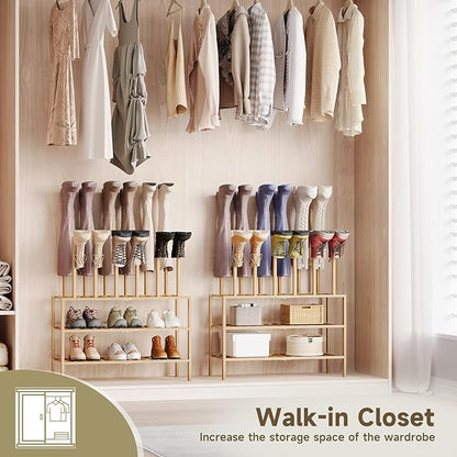Boot Rack for Tall Boots Organizer,3-Tier Multiuse Shoe Rack and Boot Storage Rack,for Tall Boots,Sneakers,High-Heel (Natrual, 3-Tier)