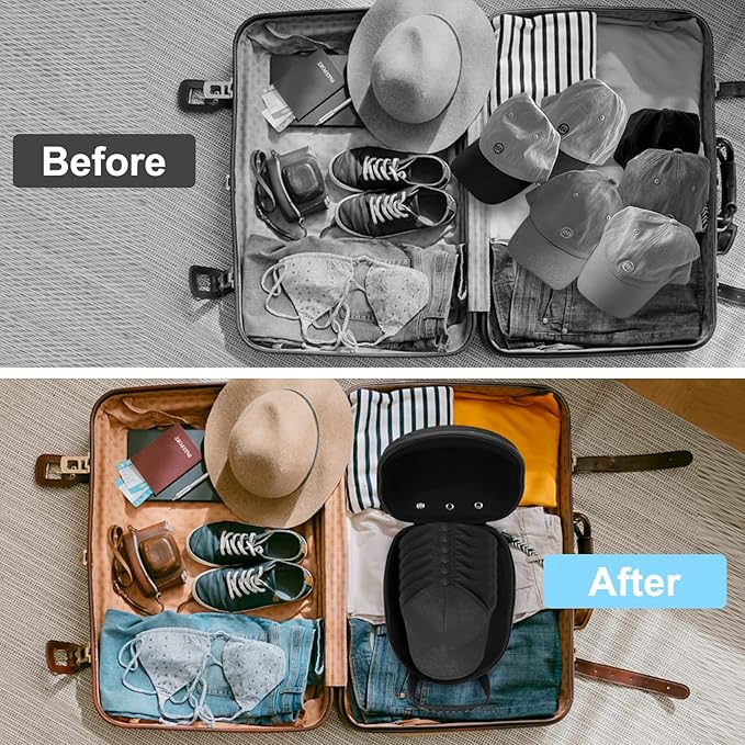 Hard Hat Case for Baseball Caps, Baseball Hat Organizer with Carrying Handle & Shoulder Strap, Hat Carrier Case for Travel, Baseball Hat Organizer Holder for 6 Baseball Caps, Black