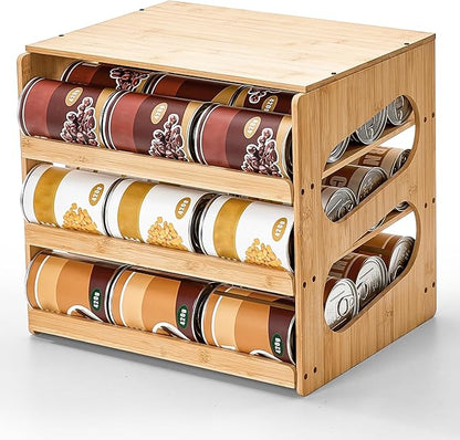 Aminigram Soup Can Organizer for Pantry, 4 Tier Pantry Can Organizers and Storage, Rolling Bamboo Canned Food Storage for Countertop Kitchen Cabinet