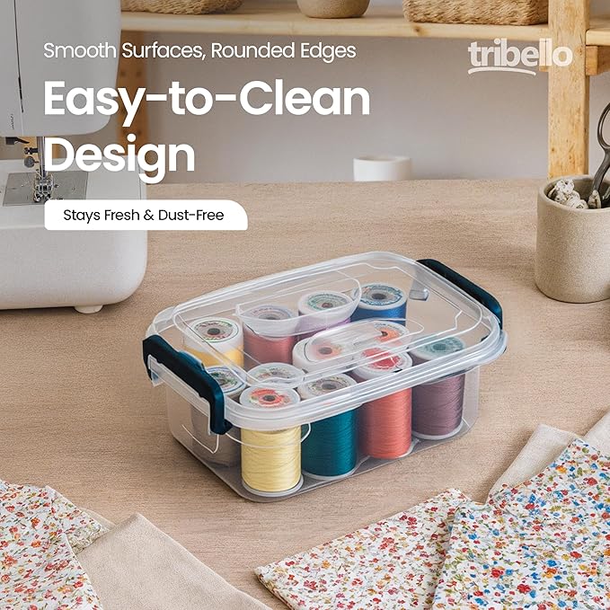 Tribello Plastic Small Storage Bins with Lids, Clear Stackable Storage Containers 2.5Q - 4 Pack
