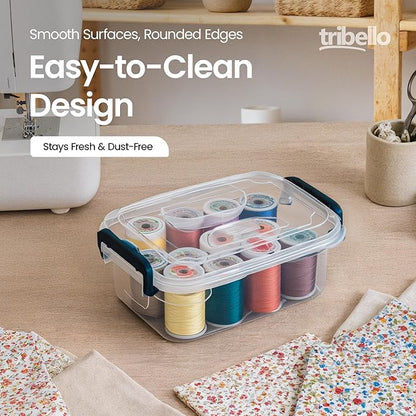 Tribello Plastic Small Storage Bins with Lids, Clear Stackable Storage Containers 2.5Q - 4 Pack