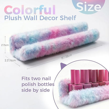 Care&More YJ 15 Inch Nail Polish Shelves, 4-Pack Fuzzy Display Nail Polish Rack for Storing Nail Bottles, Sunglasses, Essential Oils, Plush Soft (Purple)