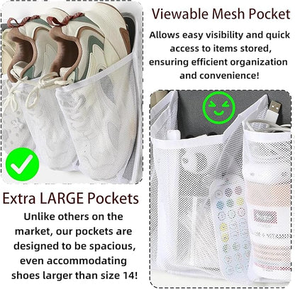 Rv Shoe Storage Solutions, 2 Pcs Hanging Shoe Organizer for Bedside, 16 Extra Large Pocket with Sturdy Hooks And Sticky Hook, Space Organization for Rv Campers More Than Just Shoes (Black)